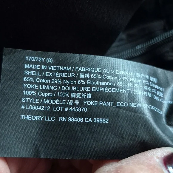 THEORY Yoke Pants Black New Sz.8 - Picture 8 of 9